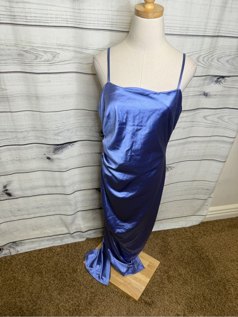 Emerald Sundae Periwinkle satin shiny dress